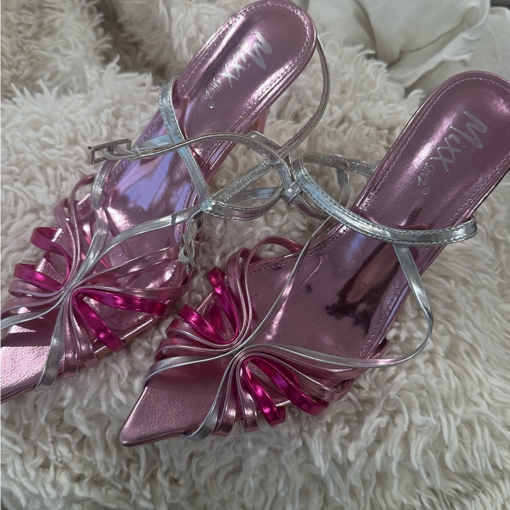 Fashion Nova Metallic Pink and Silver Heels